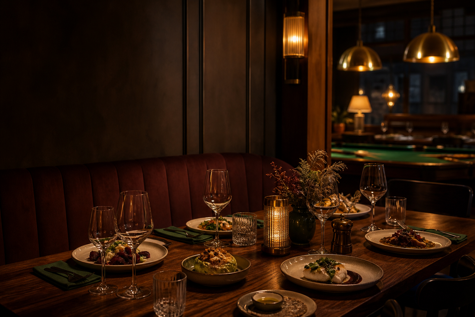 Ciepłe wnętrze restauracji Stół Fortuny